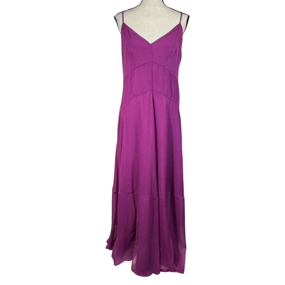 Bar III SZ 14 Maxi Dress V-Neck Spaghetti Straps Lined Slits Rear Zip Amethyst